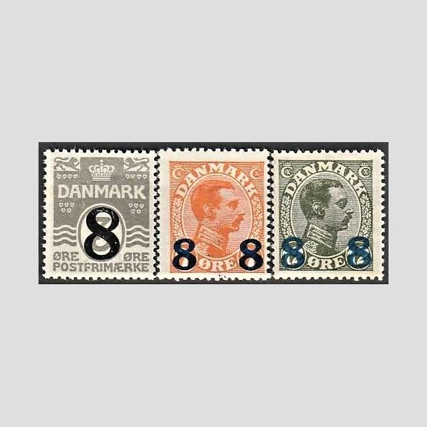 FRIMRKER DANMARK | 1921-22 -  AFA 117,118,119 - 8/3 re, 8 8/7 re og 8 8/12 re provisorier i st - Postfrisk