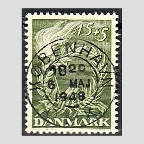 FRIM�RKER DANMARK | 1947 - AFA 299 - Modstandsbev�gelsen - 15 + 5 �re gr�n - Pragt Stemplet