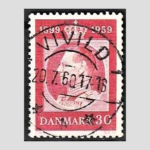 FRIM�RKER DANMARK | 1959 - AFA 374 - Frederik IX 60 �r - 30 �re r�d - Pragt Stemplet Vivild