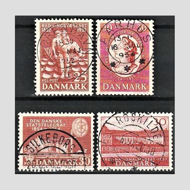 FRIMRKER DANMARK | 1952-57 - AFA 334,356,357,370 - Redningsvsnet 100 r mv. - 25,30,30,30 re - Pragt Stemplet