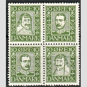 FRIMRKER DANMARK | 1924 - AFA 132-135 - Postjubilum 10 re grn i 4-blok - Ubrugt