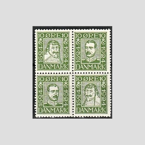 FRIMRKER DANMARK | 1924 - AFA 132-135 - Postjubilum 10 re grn i 4-blok - Ubrugt