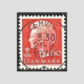 FRIMRKER DANMARK | 1974 - AFA 572 - Dronning Margrethe - 60 re orange - Pragt Stemplet Lemvig