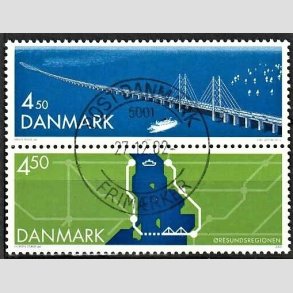 FRIMRKER DANMARK | 2000 - AFA 1254-55 - resundsforbindelsen - 4,50  + 4,50 Kr. i lodret par - Pragt Stemplet