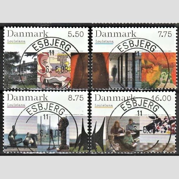 FRIMRKER DANMARK | 2008 - AFA 1539-42 - Kunstmuseet Louisiana - 5,50-16,00 Kr. flerfarvet i komplet st - Pragt Stemplet