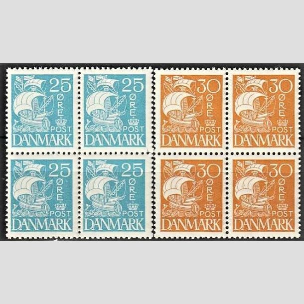 FRIMRKER DANMARK | 1927 - AFA 171,172 - Karavel 25 + 30 re i 4-blokke - Postfrisk