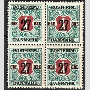 FRIMRKER DANMARK | 1918 - AFA 95 - 27 re/1 Kr. blgrn/rd i 4-blok - Postfrisk
