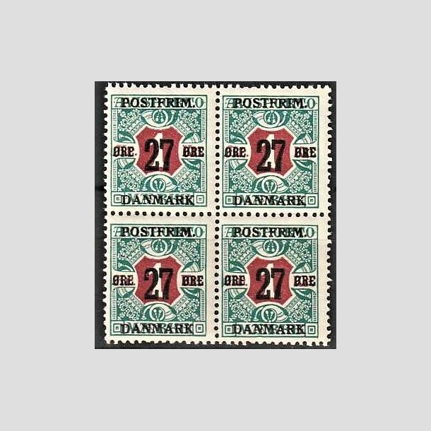 FRIMRKER DANMARK | 1918 - AFA 95 - 27 re/1 Kr. blgrn/rd i 4-blok - Postfrisk