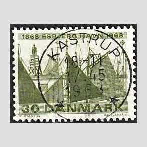 FRIM�RKER DANMARK | 1968 - AFA 469 - Esbjerg havn 100 �r - 30 �re gr�n - Pragt Stemplet Kastrup