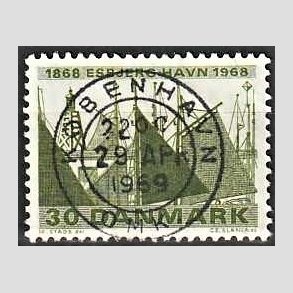 FRIM�RKER DANMARK | 1968 - AFA 469 - Esbjerg havn 100 �r - 30 �re gr�n - Pragt Stemplet K�benhavn