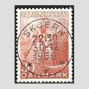 FRIM�RKER DANMARK | 1958 - AFA 372 - Landboh�jskolen 100 �r - 30 �re r�d - Pragt Stemplet Skjern