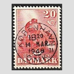 FRIMRKER DANMARK | 1947 - AFA 303 - Danske jernbane 100 r - 20 re rd - Lux Stemplet Kbenhavn