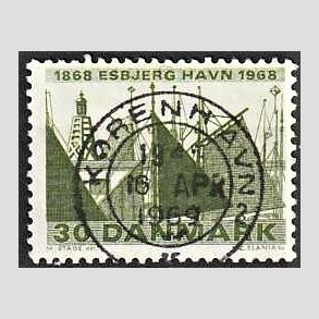 FRIM�RKER DANMARK | 1968 - AFA 469 - Esbjerg havn 100 �r - 30 �re gr�n - Pragt Stemplet