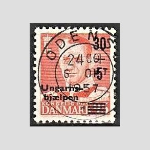 FRIMRKER DANMARK | 1957 - AFA 369 - Ungarnshjlpen - 30 + 5 re orangerd - Pragt Stemplet