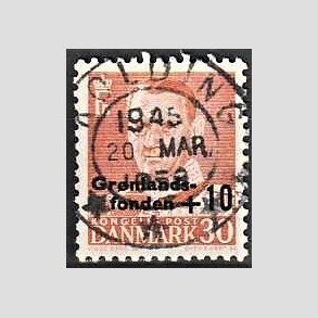 FRIMRKER DANMARK | 1958 - AFA 373 - Grnlandsfonden - +10/30 re rd - Pragt Stemplet