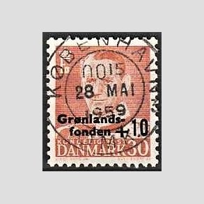 FRIMRKER DANMARK | 1958 - AFA 373 - Grnlandsfonden - +10/30 re rd - Pragt Stemplet
