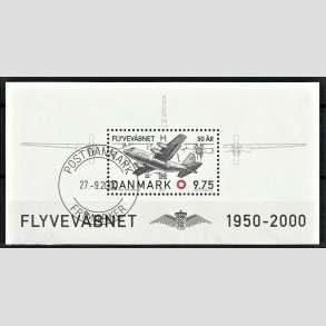 FRIM�RKER DANMARK | 2000 - AFA 1265 - Flyvev�bnet 50 �r. - Kr. 9,75 Miniark - Lux Stemplet