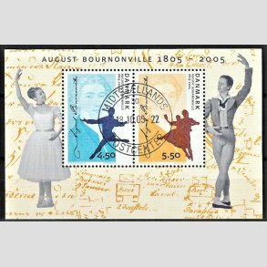 FRIM�RKER DANMARK | 2005 - AFA 1434 - August Bournonville - 10,00 Kr. flerfarvet Miniark - Pragt Stemplet