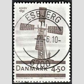 FRIM�RKER DANMARK | 2007 - AFA 1492 - Danske vindm�ller - 4,50 Kr. M�llen i Anskov - Pragt Stemplet Esbjerg
