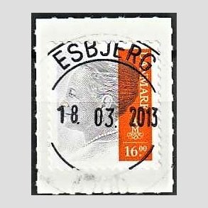 FRIMRKER DANMARK | 2013 - AFA 1737 - Dronning Margrethe - 16 Kr. gr/orange - Pragt Stemplet Esbjerg