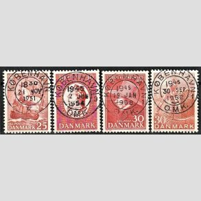 FRIM�RKER DANMARK | 1951-58 - AFA 328,357,365,372 - S�officerskolen 250 �r mv. - 25,30,30,30 �re - Pragt Stemplet