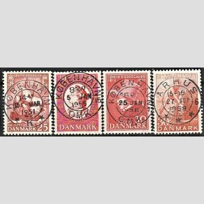 FRIM�RKER DANMARK | 1951-58 - AFA 328,357,365,372 - S�officerskolen 250 �r mv. - 25,30,30,30 �re - Pragt Stemplet
