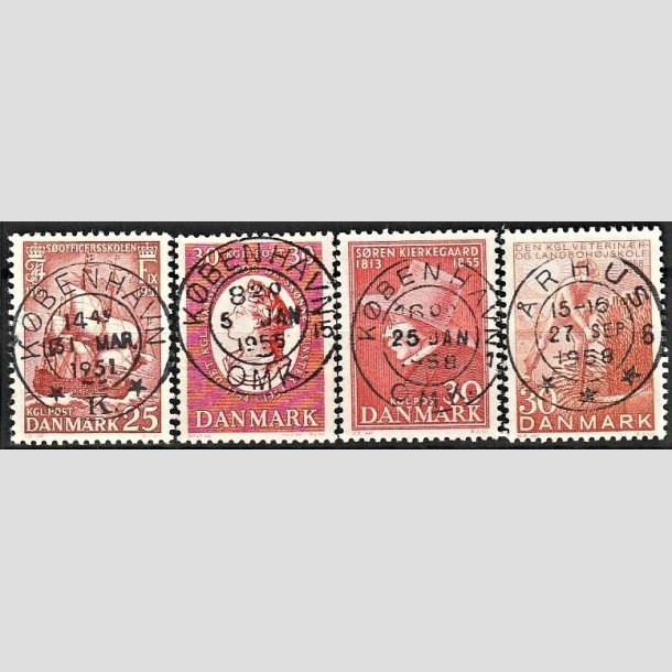 FRIMRKER DANMARK | 1951-58 - AFA 328,357,365,372 - Sofficerskolen 250 r mv. - 25,30,30,30 re - Pragt Stemplet