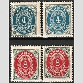 FRIM�RKER DANMARK | 1895 - AFA 23B,23By,25B,25By - 4 �re gr�/bl� + 8 �re gr�/r�d - Ubrugt