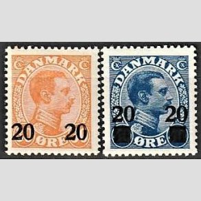 FRIMRKER DANMARK | 1926 - AFA 152,153 - 20 20/30 re orange og 20 20/40 re bl Chr. X provisorier - Postfrisk