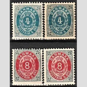 FRIM�RKER DANMARK | 1895 - AFA 23B,23By,25B,25By - 4 �re gr�/bl� + 8 �re gr�/r�d - Ubrugt