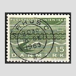 FRIM�RKER DANMARK | 1963 - AFA 416 - Fugleflugtslinien til Tyskland - 15 �re gr�n - Lux Stemplet