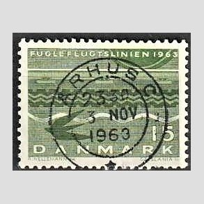 FRIM�RKER DANMARK | 1963 - AFA 416 - Fugleflugtslinien til Tyskland - 15 �re gr�n - Lux Stemplet