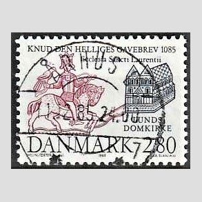 FRIM�RKER DANMARK | 1985 - AFA 834 - Domkirken i Lund - 2,80 Kr. m�rkbl�/lilla - Lux Stemplet