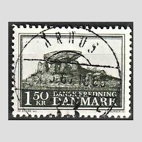 FRIM�RKER DANMARK | 1966 - AFA 451 - Fredningsserie Jydsk k�mpeh�j - 1,50 Kr. sortgr�n - Pragt Stemplet �rhus