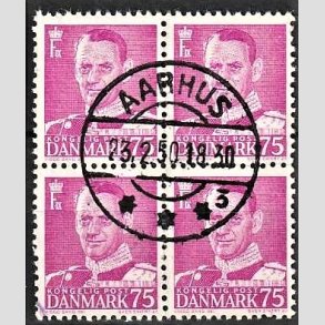 FRIMRKER DANMARK | 1948-50 - AFA 314 - Fr. IX 75 re rdlilla i 4-blok - Pragt Stemplet 