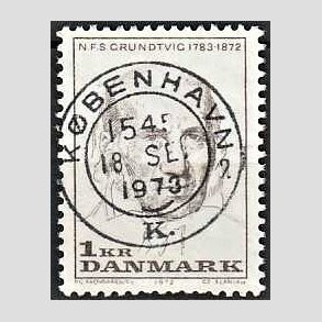 FRIM�RKER DANMARK | 1972 - AFA 524 - N. F. S. Grundtvig - 1 Kr. lysbrun - Lux Stemplet