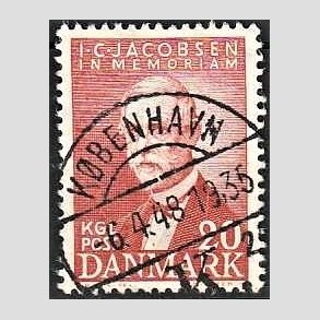FRIM�RKER DANMARK | 1947 - AFA 305 - I. C. Jacobsen - 20 �re brunr�d - Pragt Stemplet K�benhavn