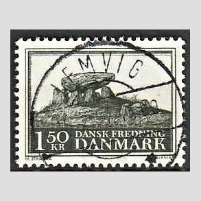FRIM�RKER DANMARK | 1966 - AFA 451 - Fredningsserie Jydsk k�mpeh�j - 1,50 Kr. sortgr�n - Pragt Stemplet