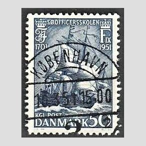 FRIMRKER DANMARK | 1951 - AFA 329 - Sofficerskolen 250 r - 50 re bl - Pragt Stemplet Kbenhavn