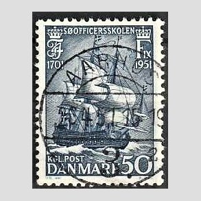 FRIM�RKER DANMARK | 1951 - AFA 329 - S�officerskolen 250 �r - 50 �re bl� - Pragt Stemplet