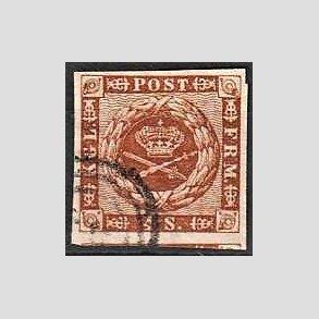 FRIMRKER DANMARK | 1858-62 - AFA 7 - 4 Skilling brun - Stemplet (Lux rande)