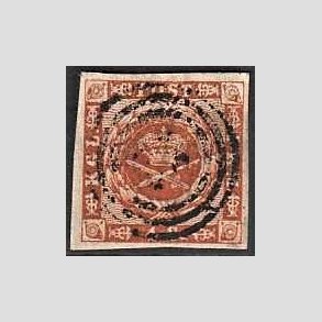 FRIMRKER DANMARK | 1858-62 - AFA 7 - 4 Skilling brun - Stemplet (Lux rande)