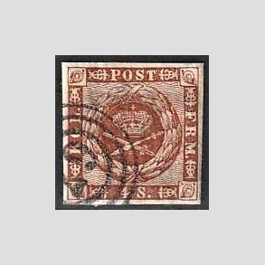 FRIMRKER DANMARK | 1858-62 - AFA 7 - 4 Skilling brun - Stemplet (Lux rande)