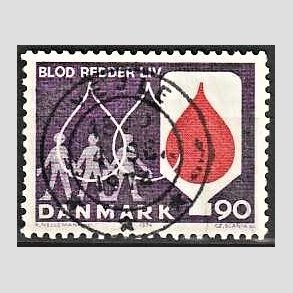 FRIM�RKER DANMARK | 1974 - AFA 558 - Bloddonorsagen - 90 �re violet/r�d - Pragt Stemplet