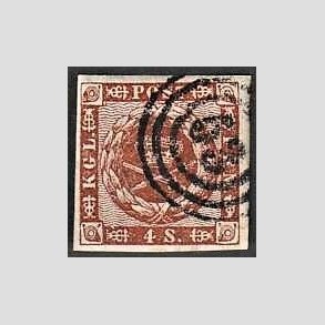 FRIMRKER DANMARK | 1858-62 - AFA 7 - 4 Skilling brun - Stemplet (Lux rande)