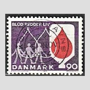 FRIM�RKER DANMARK | 1974 - AFA 558 - Bloddonorsagen - 90 �re violet/r�d - Pragt Stemplet