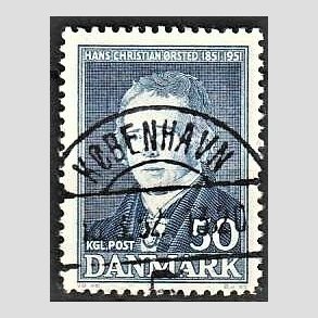 FRIM�RKER DANMARK | 1951 - AFA 330 - Hans Christian �rsted - 50 �re bl� - Lux Stemplet K�benhavn