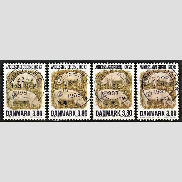 FRIMRKER DANMARK | 1987 - AFA 886 - Danske Andelsslagterier 100 r - 3,80 Kr. flerfarvet x 4 Engros - Lux Stemplet