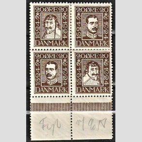 FRIMRKER DANMARK | 1924 - AFA 140-143 - Postjubilum 20 re brun i 4-blok - Ubrugt