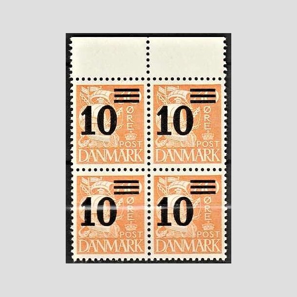 FRIMRKER DANMARK | 1934 - AFA 222 - 10/30 re orangegul provisorier i 4-blok - Postfrisk